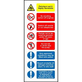 Picture of "Petroleum Spirit- Highly Flammable- No Smoking- Swicth Of Engine- Turn Off Mobile Phones" Sign 