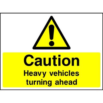 Picture of "Caution Heavy Vehicles Turning Ahead" Sign