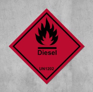 Picture of Diesel, UN1202, safety sign - Self adhesive sticker (100mm x 100mm)