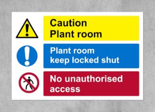 Picture of Caution plant room Plant room keep locked shut No unauthorised access sign - Self adhesive sticker 200mm x 150mm