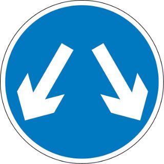 Picture of Vehicles may pass either side to reach same destination safety sign - 3mm Aluminium sign fitted with 2 strips Channel to rear for mounting on post 600mm x 600mm