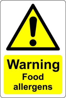 Picture of Warning food allergens safety sign - Self adhesive sticker 100mm x 70mm
