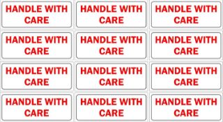 Picture of Handle with care package/envelope safety sign 80mm x 30mm - Self adhesive stickers (50)