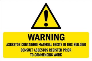 Picture of Warning, asbestos containing materials, safety sign - Self adhesive sticker (200mm x 150mm)