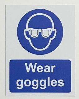 Picture of Wear goggles safety sign - Self adhesive sticker 200mmx 150mm