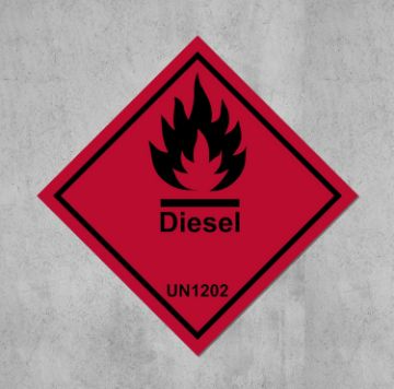 Picture of Diesel, UN1202, safety sign - Self adhesive sticker (200mm x 200mm)