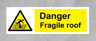 Picture of Warning Danger fragile roof safety sign - 1.2mm Rigid plastic 150mm x 50mm