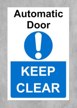 Picture of Automatic door keep clear Safety sign - Self adhesive sticker 150mm x 100mm