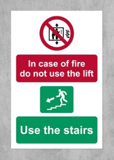 Picture of In case of fire do not use the lifts use the stairs Safety sign - Self adhesive sticker 200mm x 150mm