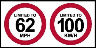 Picture of Limited to 62MPH Limited to 100KMH Car speed limited sign - Self Adhesive Sticker (600mm x 300mm)