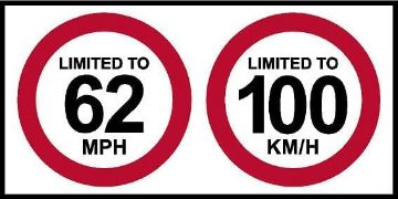 Picture of Limited to 62MPH Limited to 100KMH Car speed limited sign - Self Adhesive Sticker (600mm x 300mm)