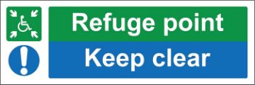 Picture of Refuge point keep clear Safety sign - Self adhesive sticker 300mm x 100mm