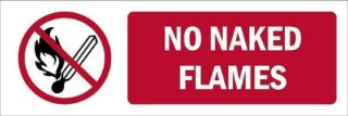 Picture of No naked flames, prohibition sign - Self adhesive sticker (300mm x 100mm)