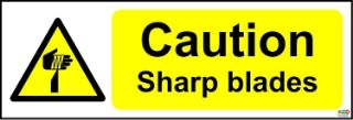 Picture of Caution Sharp Blades Safety Sign - Self Adhesive Sticker 150mm x 50mm