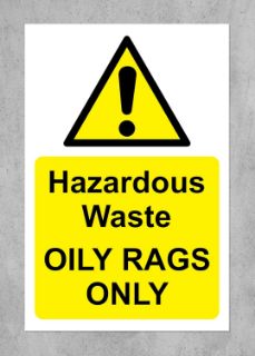 Picture of Hazardous waste bin sign - Oily rags only Safety sign - Self adhesive sticker (200mm x 150mm)