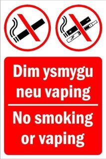 Picture of Dim ysmygu neu vaping/no smoking or vaping sign - Self adhesive sticker (200mm x 150mm)