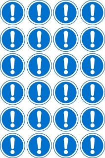 Picture of Attention! Sign, 50mm Circle - Pack of 24 Stickers on A4 Sheet