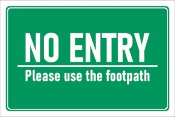 Picture of No entry, please use the footpath, safety sign - Self adhesive sticker (200mm x 150mm)