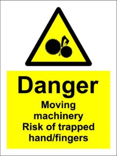 Picture of Warning Danger moving machinery risk of trapped hand fingers safety sign - 1.2mm Rigid plastic 150mm x 100mm