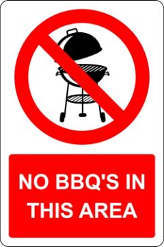 Picture of No BBQ's in this area fire Safety sign - 1.2mm Rigid plastic 300mm x 200mm