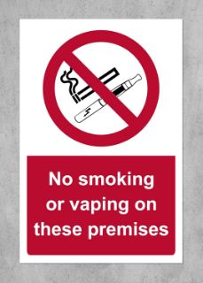 Picture of No smoking or vaping on these premises Safety sign Pack of 2 - Self adhesive stickers (200mm x 150mm)