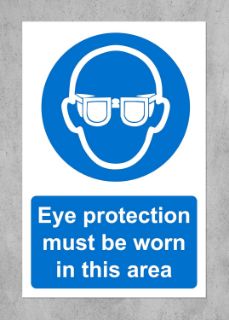 Picture of Eye protection must be worn in this area Safety sign - 1.2mm Rigid plastic 200mm x 150mm