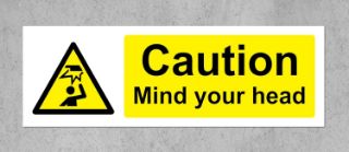 Picture of Warning Mind your head safety sign - Self adhesive sticker 200mm x 66mm