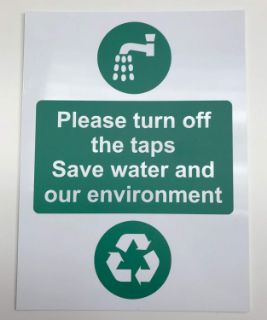 Picture of Please turn off the taps Save water and our environment Safety sign - Self adhesive sticker 150mm x 100mm