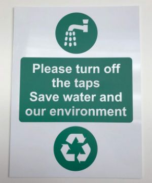 Picture of Please turn off the taps Save water and our environment Safety sign - Self adhesive sticker 150mm x 100mm