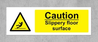 Picture of Warning Caution slippery floor surface safety sign - 1.2mm rigid plastic 300mm x 100mm