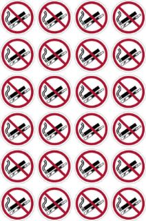 Picture of No smoking or vaping sign 50mm circle - Pack of 24 stickers on A4 sheet