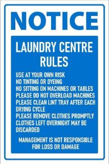 Picture of Laundry centre rules, safety sign - Self adhesive sticker (200mm x 150mm)