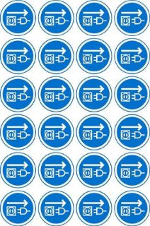 Picture of Unplug Socket Sign, 50mm Circle - Pack of 24 Stickers on A4 Sheet