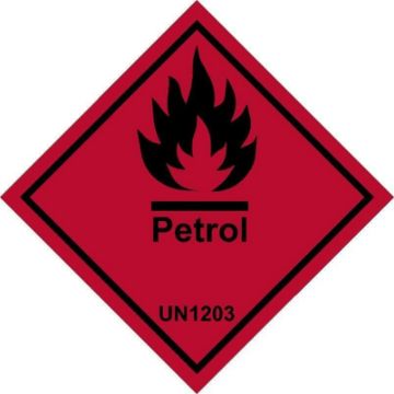 Picture of Petrol, UN1203, safety sign - Self adhesive sticker (200mm x 200mm)