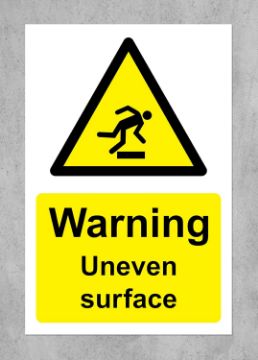 Picture of Warning uneven surface Safety sign - Self adhesive sticker 200mm x 150mm