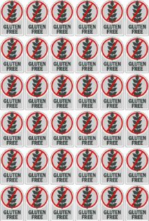 Picture of Gluten free food safety signs cut out stickers 33x50mm pack 36 supplied on an A4 sheet