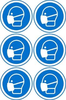 Picture of Wear mask sign, 100mm circle - Pack of 6 stickers on A4 sheet
