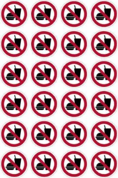 Picture of No food or drinks sign 50mm circle - Pack of 24 stickers on A4 sheet
