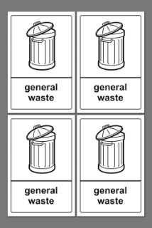 Picture of General waste sign, 100x150mm, pack of 4 recycling stickers on A4 sheet