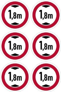 Picture of Max height 1,8m sign, 100mm circle - Pack of 6 stickers on A4 sheet