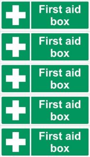 Picture of First aid box sign - 200x66mm, pack of 5 stickers on A4 sheet
