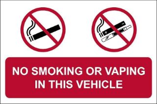 Picture of No smoking or vaping in this vehicle, safety sign - Self adhesive sticker (200mm x 150mm)