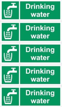 Picture of Drinking water sign - 200x66mm, pack of 5 stickers on A4 sheet