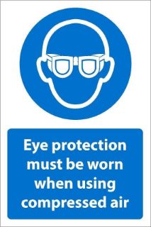 Picture of Eye protection must be worn when using compressed air, safety sign - Self adhesive sticker (200mm x 150mm)