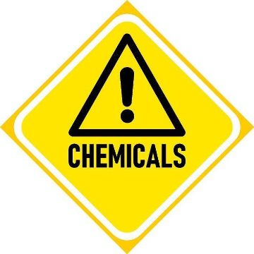 Picture of Chemicals, yellow safety sign - Self adhesive sticker (100mm x 100mm)