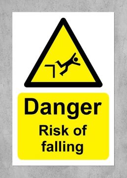Picture of Danger Risk of Falling Warning Safety Sign - Self Adhesive Sticker 200mm x 150mm